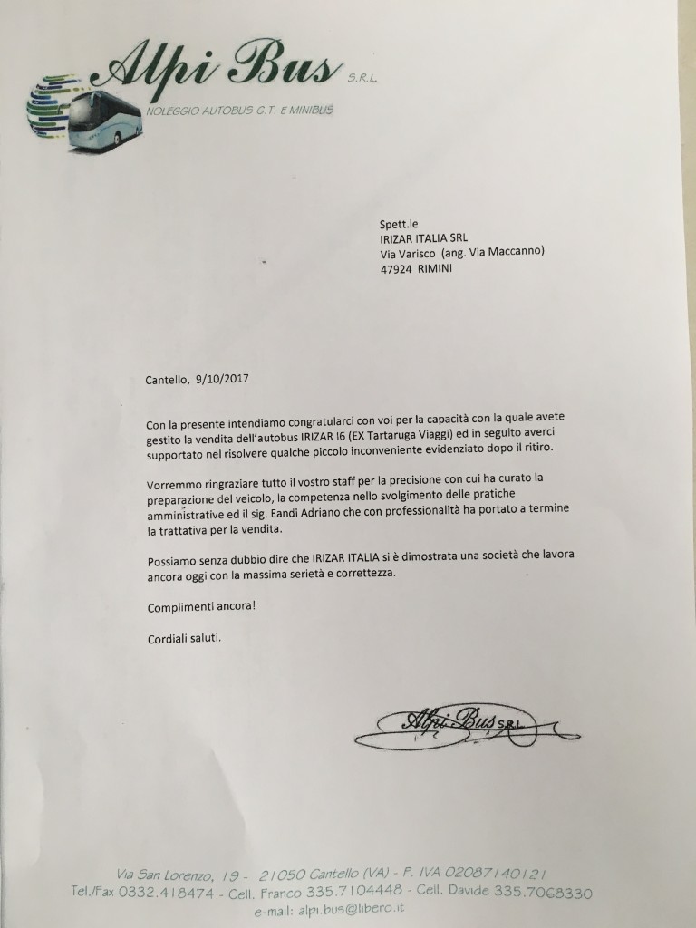 LETTERA DA ALPI BUS SRL